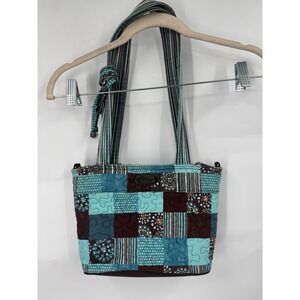 Donna Sharp Patchwork Shoulder Bag Blue Colorful Mixed Media Artsy Hobo Retro